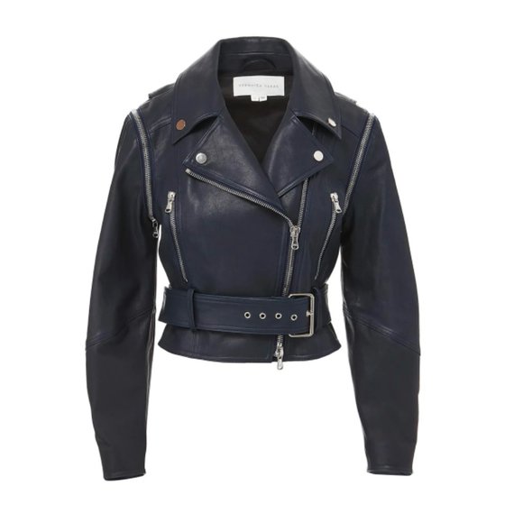 Veronica Beard Jackets & Blazers - Veronica Beard Jylan Leather Moto Jacket Navy Dark Blue Lambskin Size 2 NWT